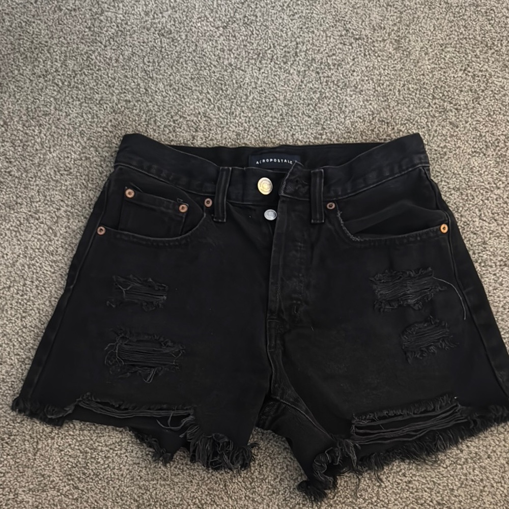 Aeropostale Black Jean Shorts Distressed High-Waisted- 90s High Rise Cut Off